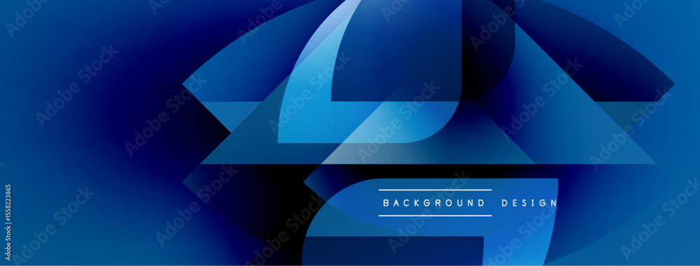 Poster Abstract blue design features overlapping shapes, gradients, modern aesthetic. Minimal text reads background design. Smooth transitions create depth.