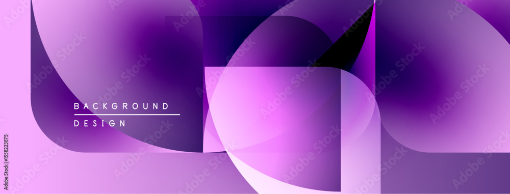 Poster Abstract purple design features overlapping shapes. Gradient hues create modern visual effect. Minimalist composition, smooth transitions.