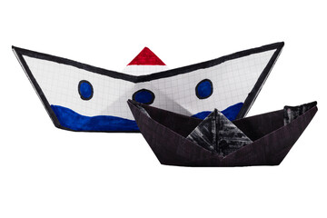 Paper boats on white background