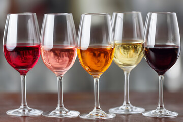 Naklejka premium wineglasses with different colors of wine