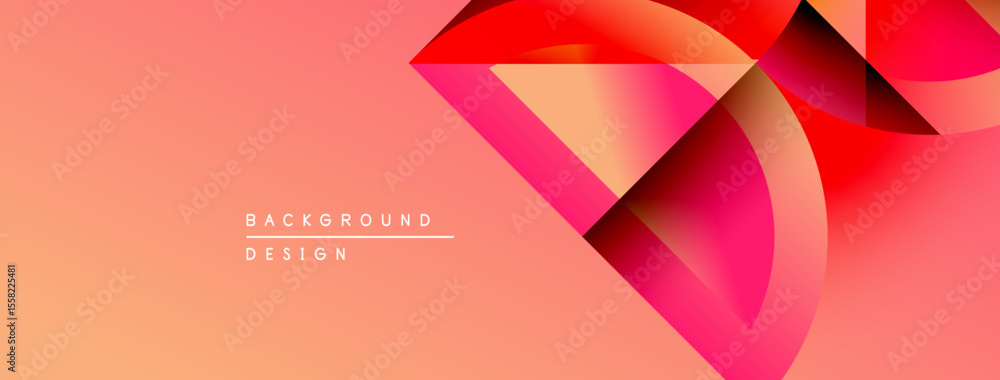 Poster abstract geometric shapes blend vibrant pinks, oranges. gradient background creates modern visual im
