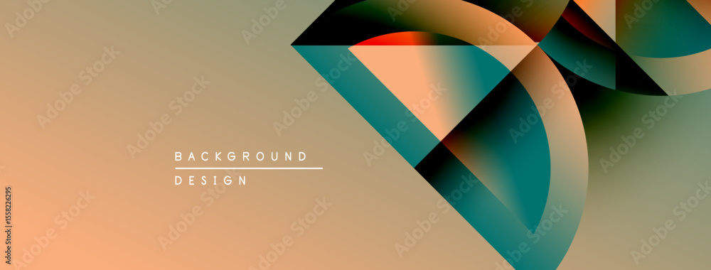 Poster Abstract geometric design. Gradient colors blend, creating dynamic visual effect. Modern background suitable for various projects.