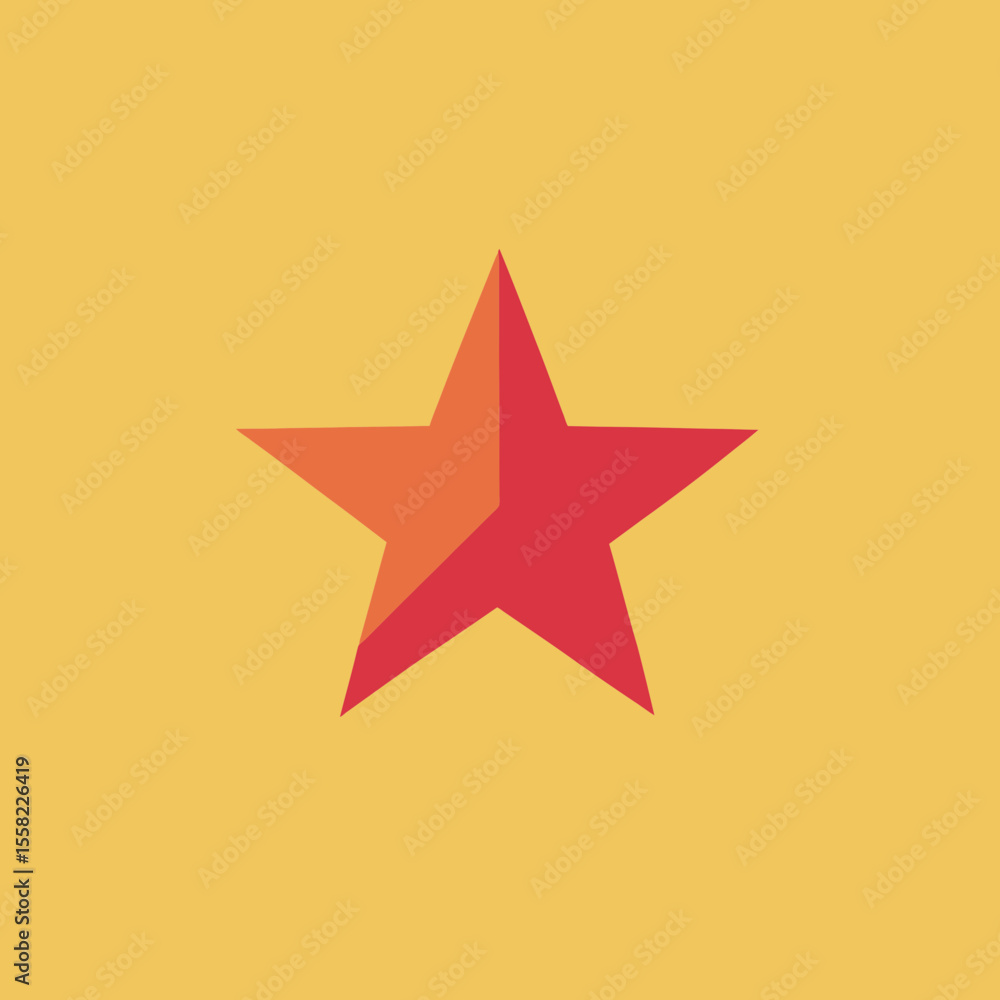 Aufkleber red and orange star shape with geometric shading on yellow background minimalist vector design for r