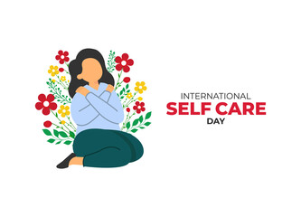 International Self Care day. 24 July. Template fir background with banner, poster and card. Flat illustration. Jpeg format.