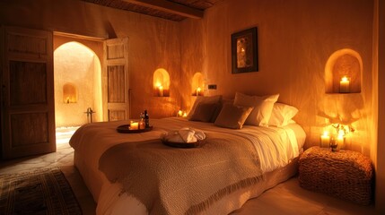 A warm, relaxing space with gentle bedside lighting