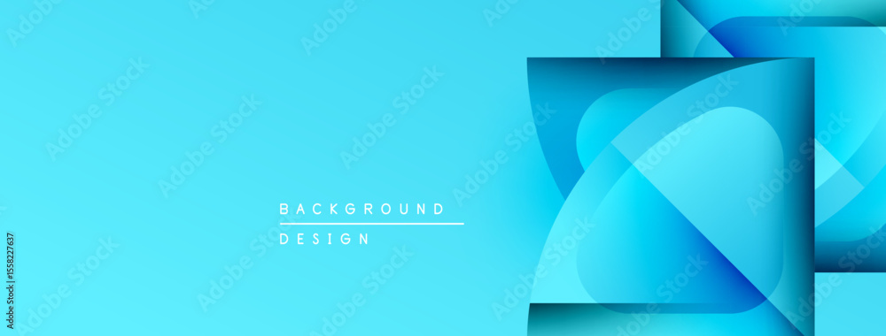 Poster bright blue abstract background. overlapping shapes create modern design. smooth gradients offer vis