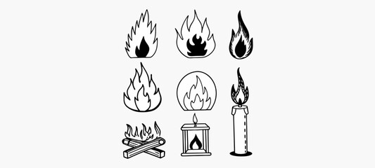 Set of fire flame vector icons.. Bonfire icons, flaming elements.