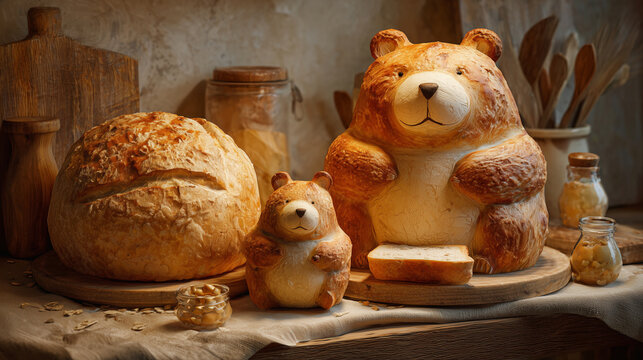 Cute Bear Bread Background Wallpaper