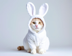 Adorable Cat in White Bunny Costume for Easter and Cosplay Concept