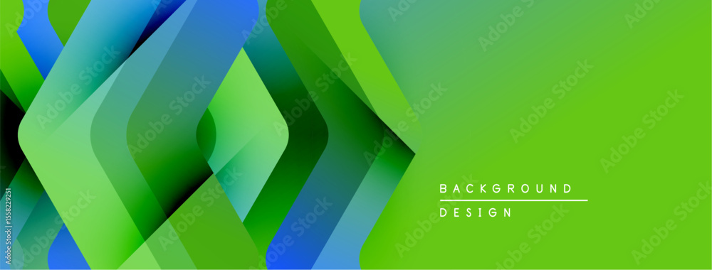 Aufkleber Abstract geometric design. Overlapping squares create dynamic gradient effect. Bright green, blue hues dominate composition. Modern visual element.