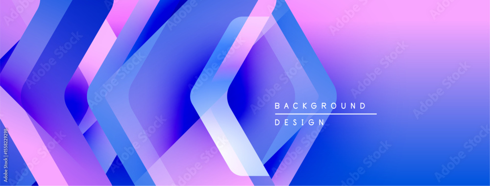 Poster abstract geometric shapes, vibrant purple, blue gradients. modern design elements create dynamic vis