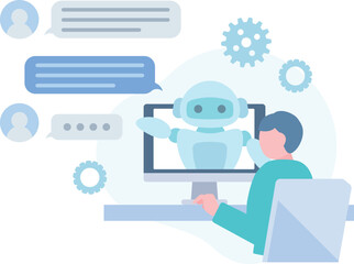 パソコンでチャットAIを使う男性