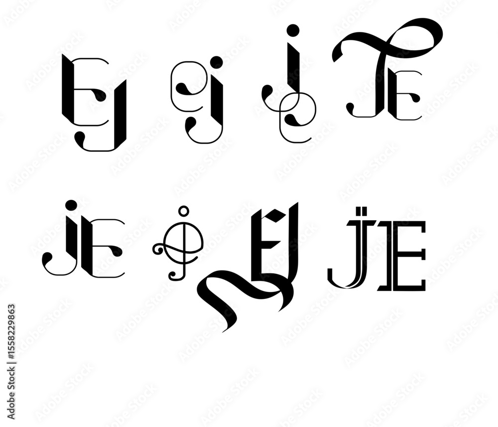 Poster custom ej initial logo – e and j letters combined in calligraphy font