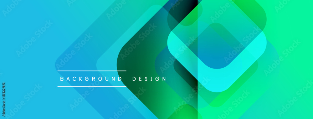 Poster Abstract geometric background. Overlapping squares create vibrant gradient effect. Modern design elements, blue, green hues dominate composition.