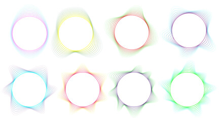Set of colorful abstract circular frames with wavy line design. Gradient shapes perfect for modern branding, posters, and creative templates. Colorful abstract frame. Gradient circle shape.