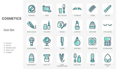 Cosmetic icon set with modern green concept