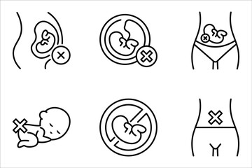 Abortion icon set. Pregnancy loss symbol. Pregnancy miscarriage, infant loss. Birth control, womb baby. vector illustration on white background