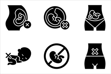 Abortion icon set. Pregnancy loss symbol. Pregnancy miscarriage, infant loss. Birth control, womb baby. vector illustration on white background