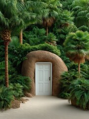 White door on a foliage wall banner