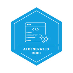 AI Generated Code Vector Icon. Code Brackets with Text. Automated Programming, AI-Powered Code Generation, Smart Development, Software Solutions, Digital Code Creation.