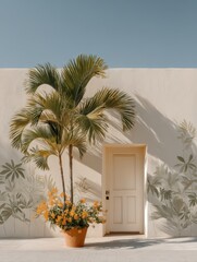 White door on a foliage wall banner