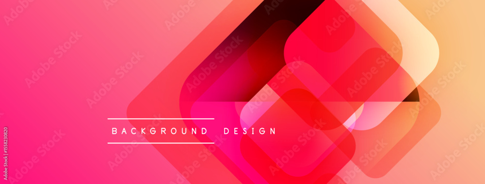 Poster abstract geometric shapes overlap, creating vibrant pink, orange gradient. modern design element for