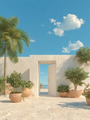 White door on a foliage wall banner