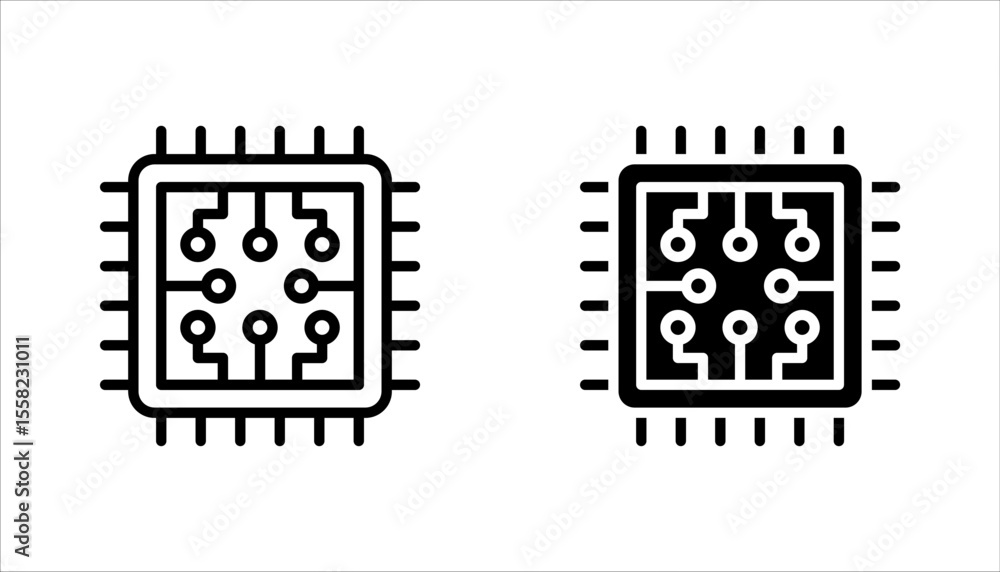 Fototapete processor icon set, micro chip processor icon vector element design template web, vector illustration on white background