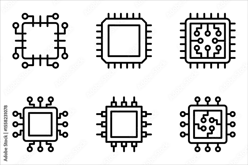 Fototapete processor icon set, micro chip processor icon vector element design template web, vector illustratio