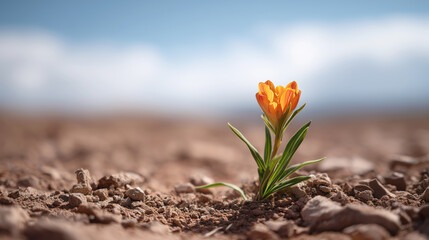 Obraz premium Blooming orange flower on rocky ground nature scene close-up