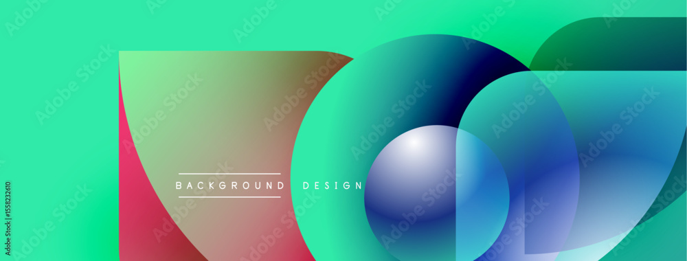 Aufkleber Abstract vibrant design features overlapping circles, gradients. Turquoise, blue, red hues create modern visual impact. Text reads background design.