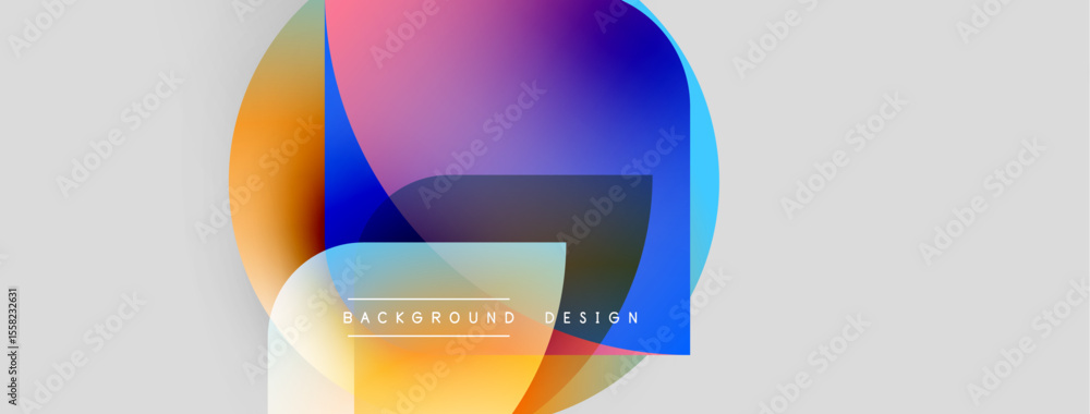 Poster Abstract colorful shapes overlap, creating dynamic visual effect. Background features gradients, modern design elements. Simple, clean aesthetic.