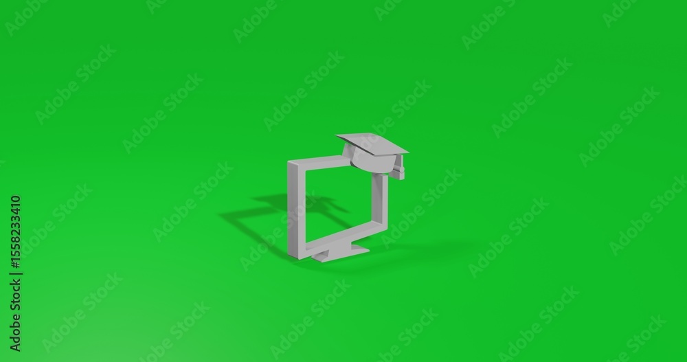 Poster isolated realistic white distance learning symbol front view with shadow. 3d illustration on green c