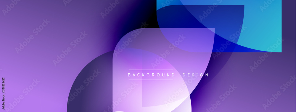 Poster Abstract gradient background. Overlapping shapes create dynamic visual effect. Purple, blue hues dominate composition. Modern design element.
