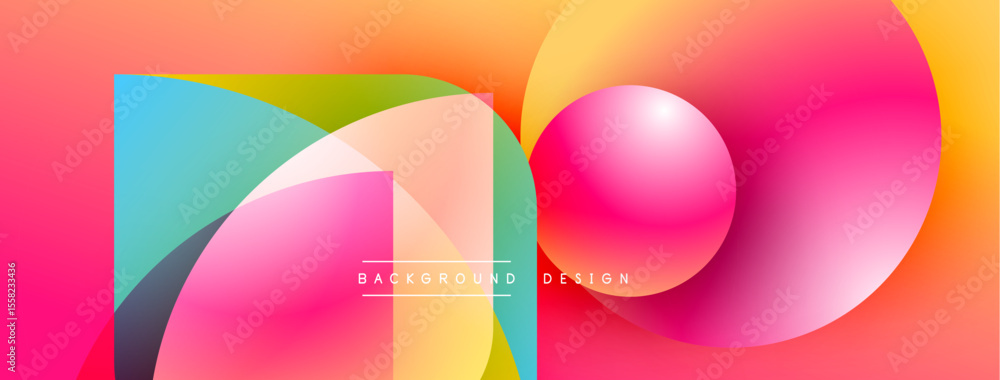 Poster Abstract vibrant shapes overlap. Gradient colors blend, creating dynamic visual effect. Modern design elements present smooth transitions.