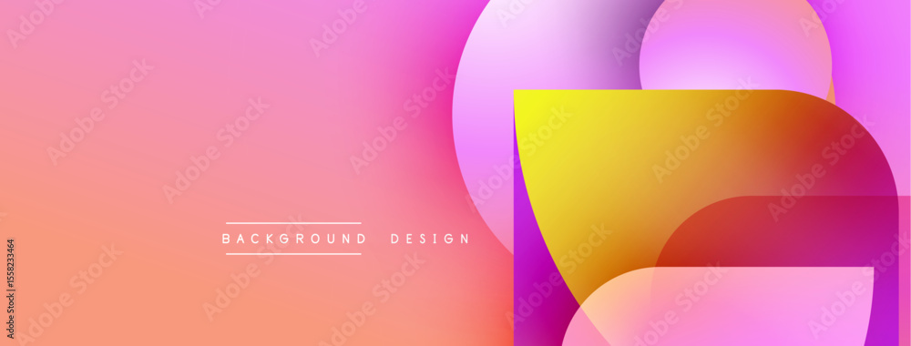 Poster Abstract gradient background. Pink, yellow, purple hues blend smoothly. Modern design elements create dynamic visual effect.