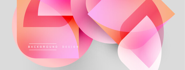 Abstract flowing shapes, pinks, reds, whites over gray backdrop. Modern design element, dynamic composition, soft gradients present.