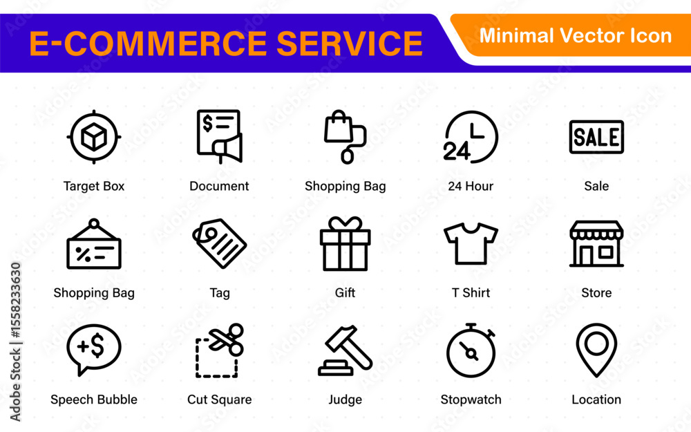 Poster e-commerce set of web icons in line style. online shopping icons for web and mobile app. business, m