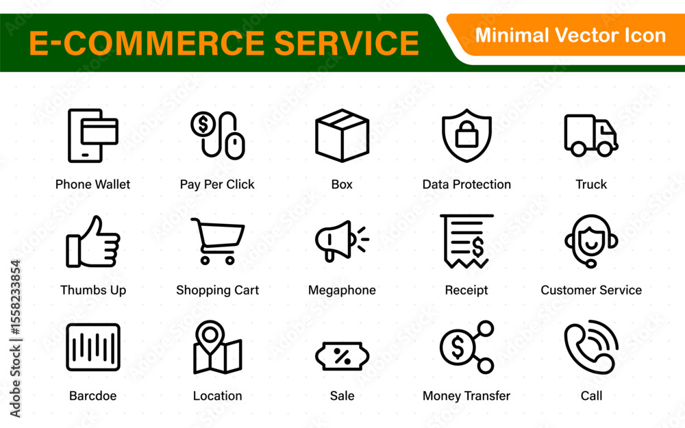 Poster e-commerce set of web icons in line style. online shopping icons for web and mobile app. business, m