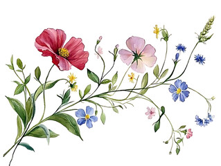 Fototapeta premium Floral arrangement art botanical garden watercolor illustration bright and cheerful environment close-up view nature beauty