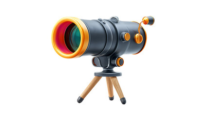 Cartoonish telescope discovery illustration wooden tripod science on transparent background
