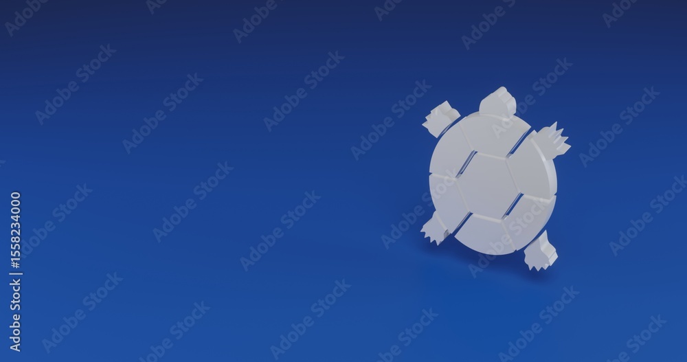 Poster isolated realistic white turtle symbol with shadow. located on the right side of the scene. 3d illus