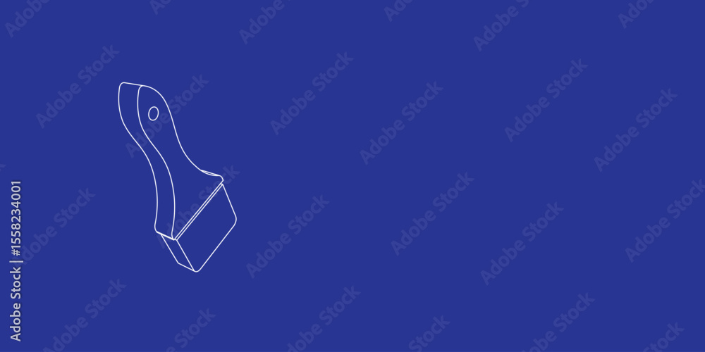 Poster the outline of a large paint brush symbol made of white lines on the left. 3d view of the object in 