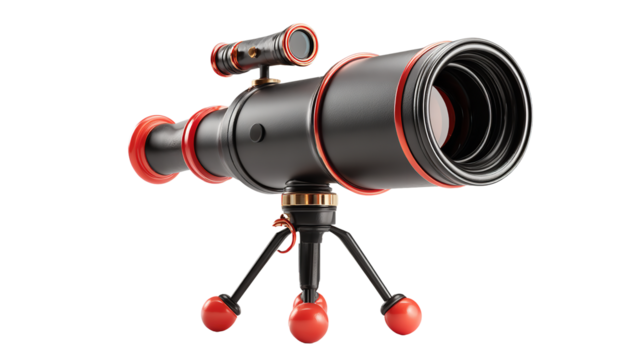 Black and Red Telescope for Stargazing Astronomy Space Exploration on transparent background