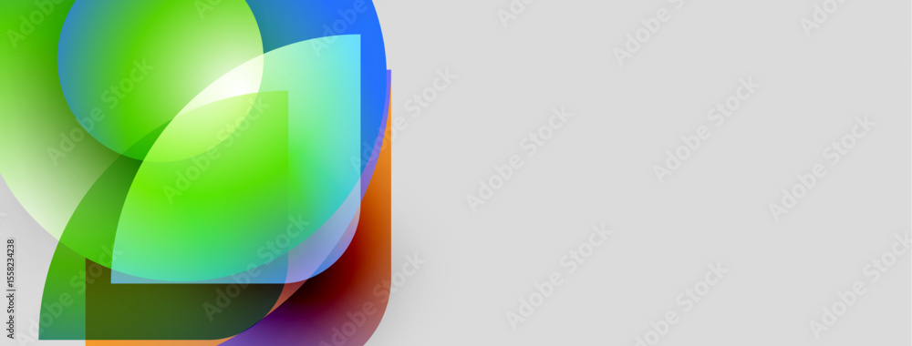 Poster Abstract colorful shapes overlap, creating vibrant visual effect. Gradient hues blend smoothly, offering modern aesthetic.