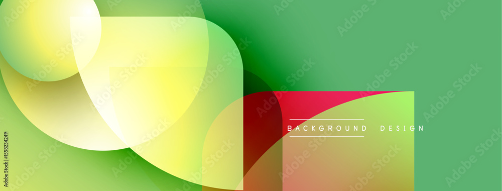 Poster Abstract gradient shapes overlap, creating dynamic visual effect. Green, yellow, orange hues dominate composition. Text reads background design.