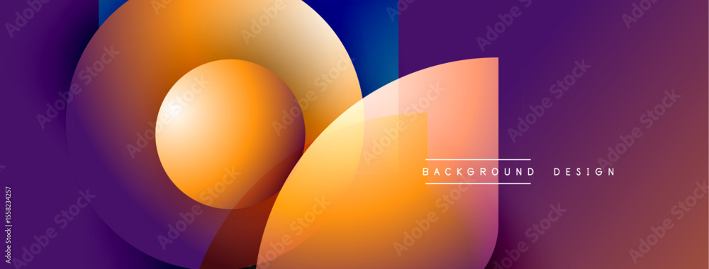 Poster Abstract vibrant shapes overlap. Orange, purple hues create dynamic visual effect. Modern design suitable for backgrounds, presentations.