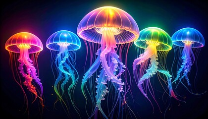 Fototapeta premium Vibrant jellyfish in dark depths