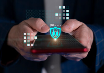 Person entering pin on smartphone for secure access in modern digital environment