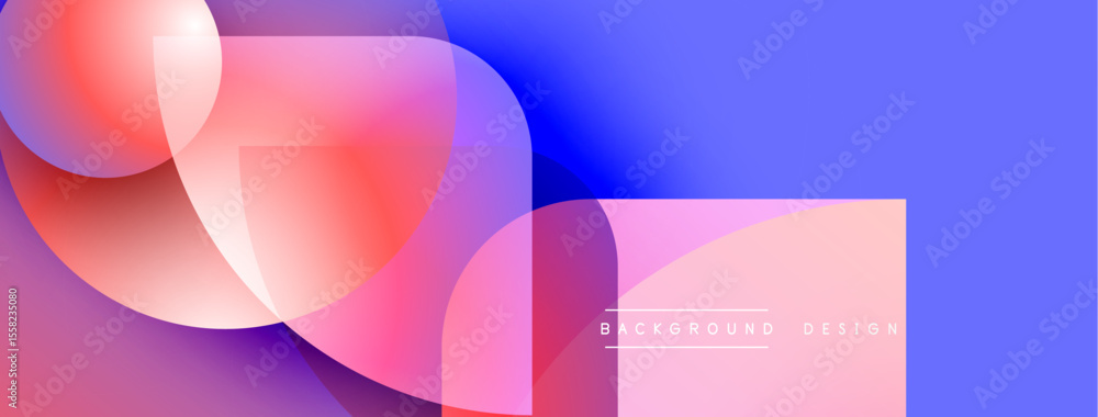 Poster abstract fluid shapes overlap, creating vibrant gradients. pink, blue hues dominate design, suggesti